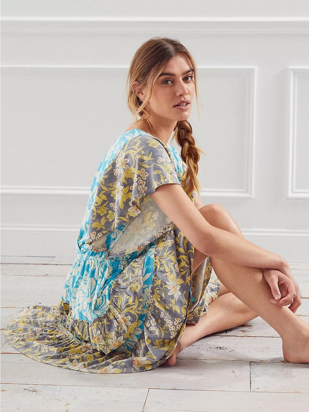 NWOT Daily Practice Anthropologie Tiered Ruffle Floral Cotton/Modal Mini Dress